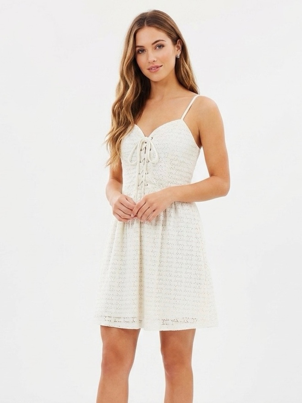 [Bebop] Cream Eyelet Lace Up Dress